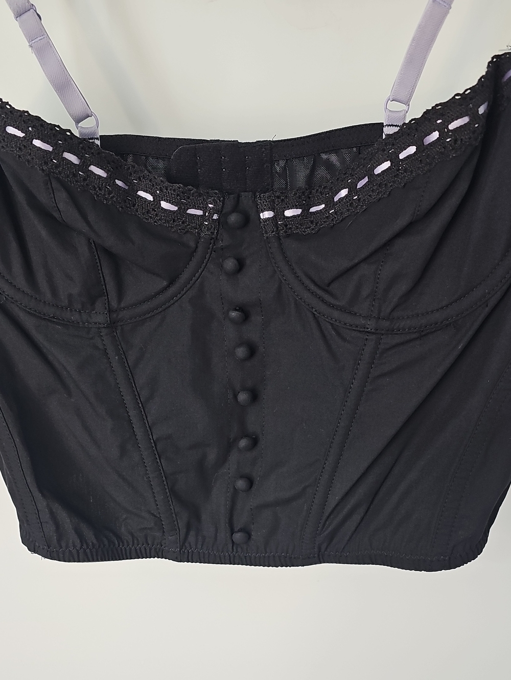 Urban Outfitters Black Bustier w Boning Lace-Trim & Lilac Straps Coquette Sexy - Picture 4 of 9